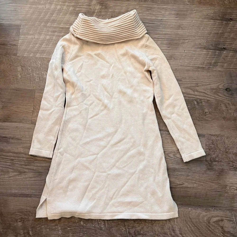 $388 Sail to Sable Cream Cowl Neck Classic Wool Cashmere Tunic Sweater Dress - Picture 8 of 9